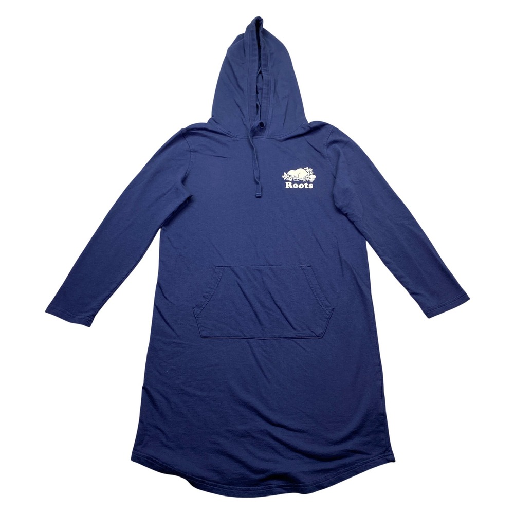 Roots Womens Navy Blue Cotton Modal Hoodie Dress Logo Kangaroo Pocket Size S